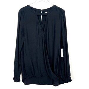 Velvet by Graham & Spencer Blouse Women's Size L Black Drape Front Cut Outs NWT